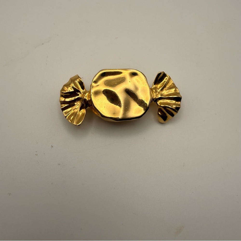 Vintage Goldtone Wrapped Candy Brooch Artsy Whimsical